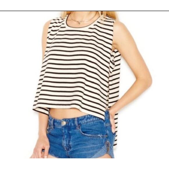 We The Free Oversized High Slit Striped Tank Size Large Black & Cream Tank Top - Picture 4 of 8